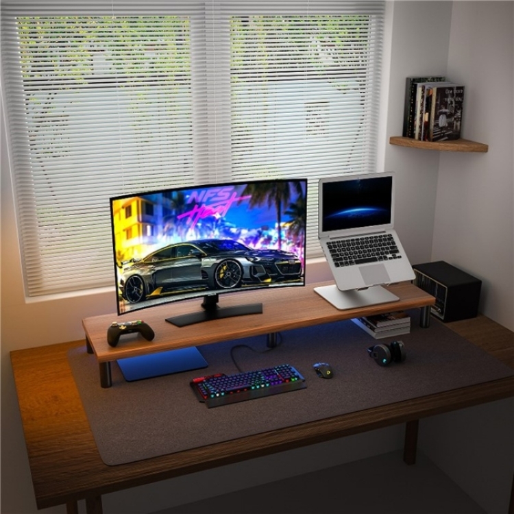 ID-37 Desktop Monitor Stand Aluminum Alloy+Wooden Plate Computer Screen ...