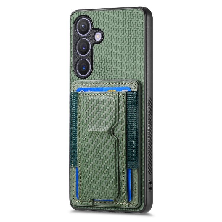 For Samsung Galaxy S24 5G Carbon Fiber Fold Stand Elastic Card Bag Phone Case(Green) For Samsung Galaxy S24 5G Carbon Fiber Fold Stand Elastic Card Bag Phone Case(Green)