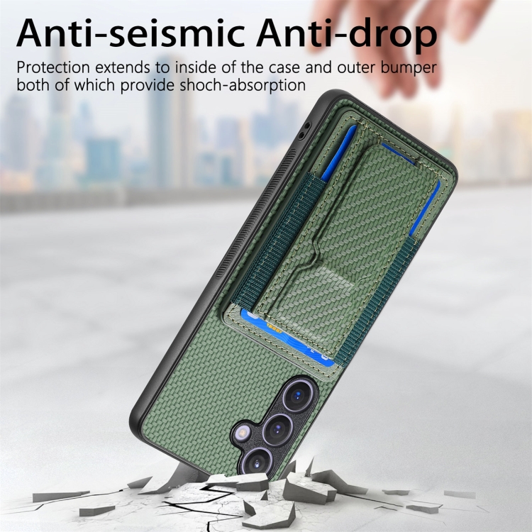For Samsung Galaxy S24 5G Carbon Fiber Fold Stand Elastic Card Bag Phone Case(Green) For Samsung Galaxy S24 5G Carbon Fiber Fold Stand Elastic Card Bag Phone Case(Green)