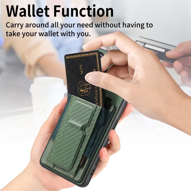 For Samsung Galaxy S24 5G Carbon Fiber Fold Stand Elastic Card Bag Phone Case(Green) For Samsung Galaxy S24 5G Carbon Fiber Fold Stand Elastic Card Bag Phone Case(Green)
