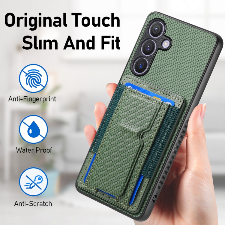 For Samsung Galaxy S24 5G Carbon Fiber Fold Stand Elastic Card Bag Phone Case(Green) For Samsung Galaxy S24 5G Carbon Fiber Fold Stand Elastic Card Bag Phone Case(Green)