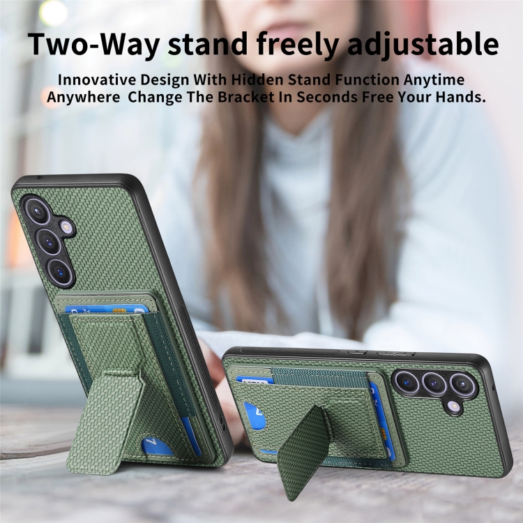 For Samsung Galaxy S24 5G Carbon Fiber Fold Stand Elastic Card Bag Phone Case(Green) For Samsung Galaxy S24 5G Carbon Fiber Fold Stand Elastic Card Bag Phone Case(Green)