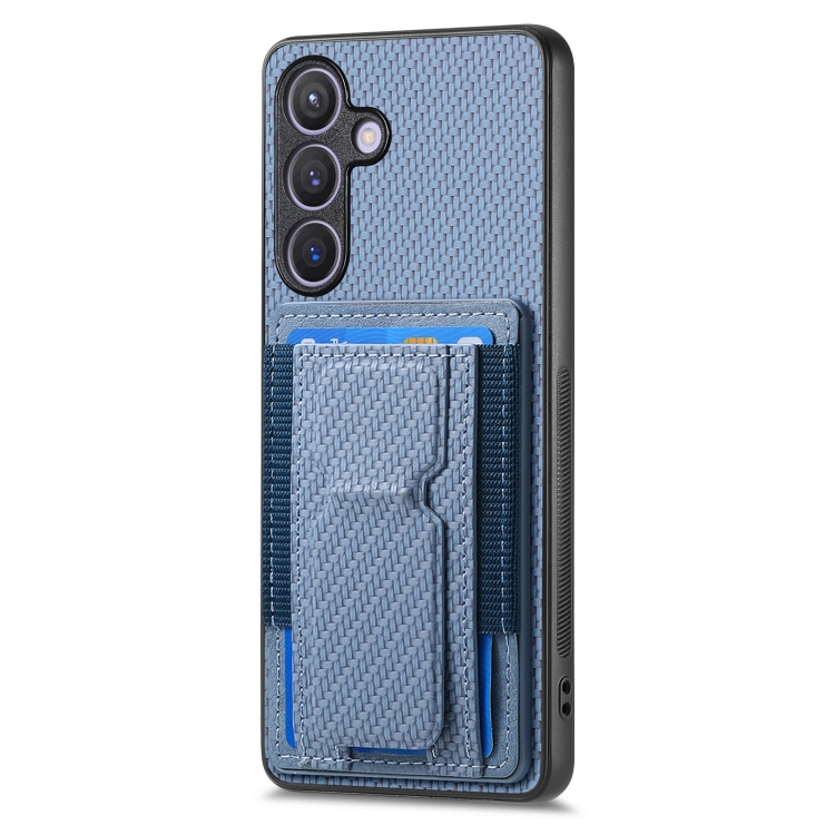 For Samsung Galaxy S22+ 5G Carbon Fiber Fold Stand Elastic Card Bag Phone Case(Blue) For Samsung Galaxy S22+ 5G Carbon Fiber Fold Stand Elastic Card Bag Phone Case(Blue)
