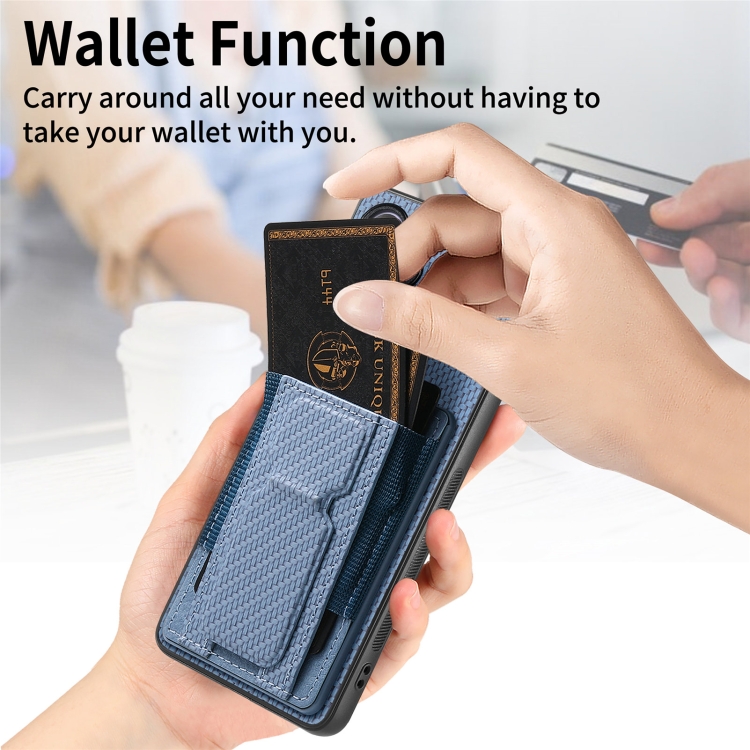 For Samsung Galaxy S22+ 5G Carbon Fiber Fold Stand Elastic Card Bag Phone Case(Blue) For Samsung Galaxy S22+ 5G Carbon Fiber Fold Stand Elastic Card Bag Phone Case(Blue)