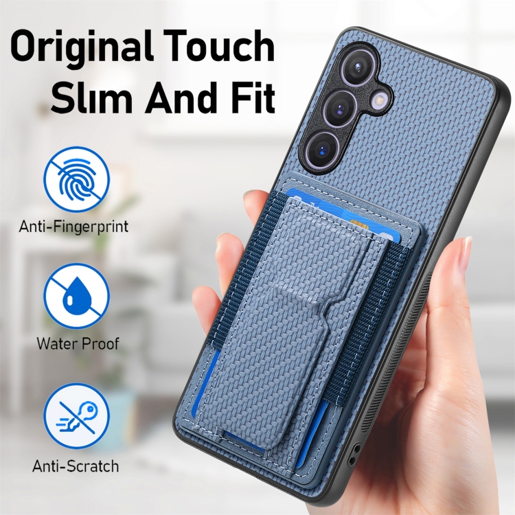 For Samsung Galaxy S22+ 5G Carbon Fiber Fold Stand Elastic Card Bag Phone Case(Blue) For Samsung Galaxy S22+ 5G Carbon Fiber Fold Stand Elastic Card Bag Phone Case(Blue)