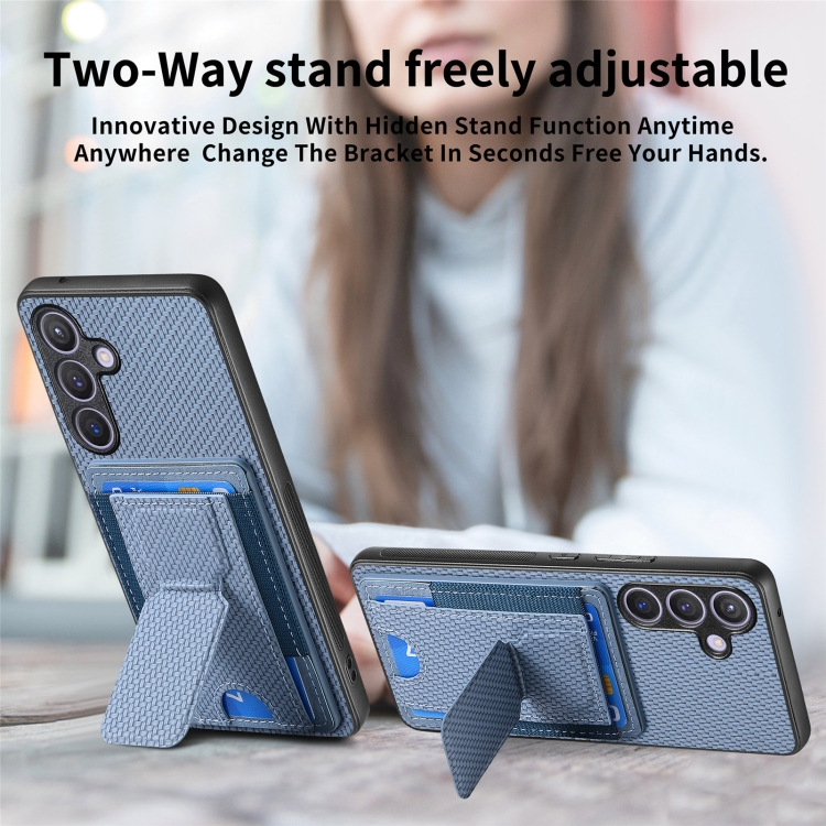 For Samsung Galaxy S22+ 5G Carbon Fiber Fold Stand Elastic Card Bag Phone Case(Blue) For Samsung Galaxy S22+ 5G Carbon Fiber Fold Stand Elastic Card Bag Phone Case(Blue)