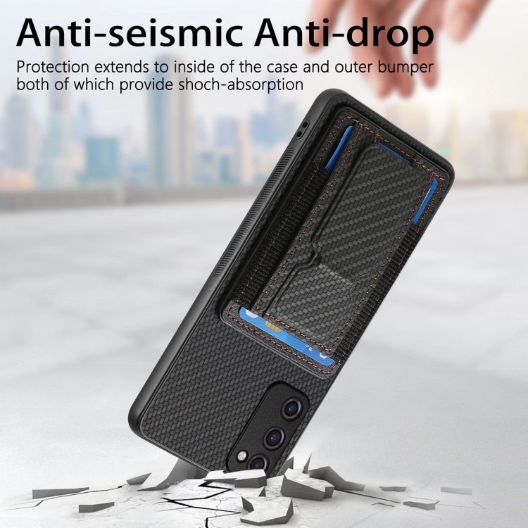 For Samsung Galaxy S20 FE Carbon Fiber Fold Stand Elastic Card Bag Phone Case(Black) For Samsung Galaxy S20 FE Carbon Fiber Fold Stand Elastic Card Bag Phone Case(Black)