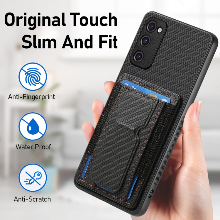 For Samsung Galaxy S20 FE Carbon Fiber Fold Stand Elastic Card Bag Phone Case(Black) For Samsung Galaxy S20 FE Carbon Fiber Fold Stand Elastic Card Bag Phone Case(Black)