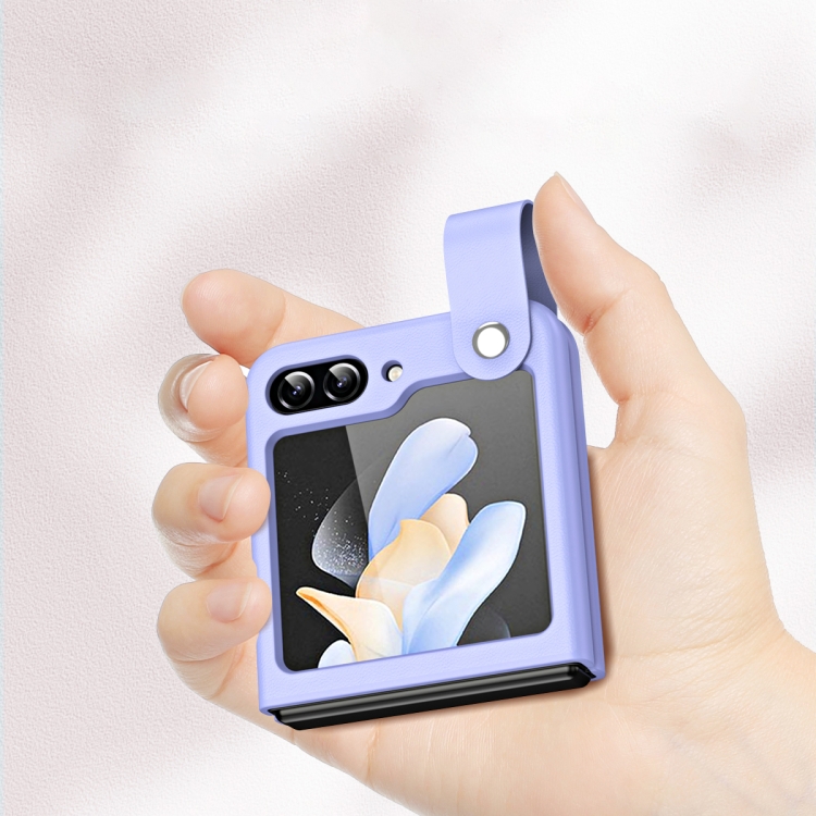 For Samsung Galaxy Z Flip6 5G Hand Strap Plain Leather Phone Case(Purple) For Samsung Galaxy Z Flip6 5G Hand Strap Plain Leather Phone Case(Purple)