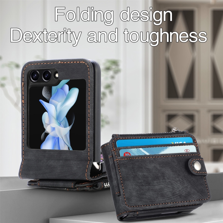 For Samsung Galaxy Z Flip6 5G Skin-feel PU Zipper Wallet Phone Case(Black) For Samsung Galaxy Z Flip6 5G Skin-feel PU Zipper Wallet Phone Case(Black)