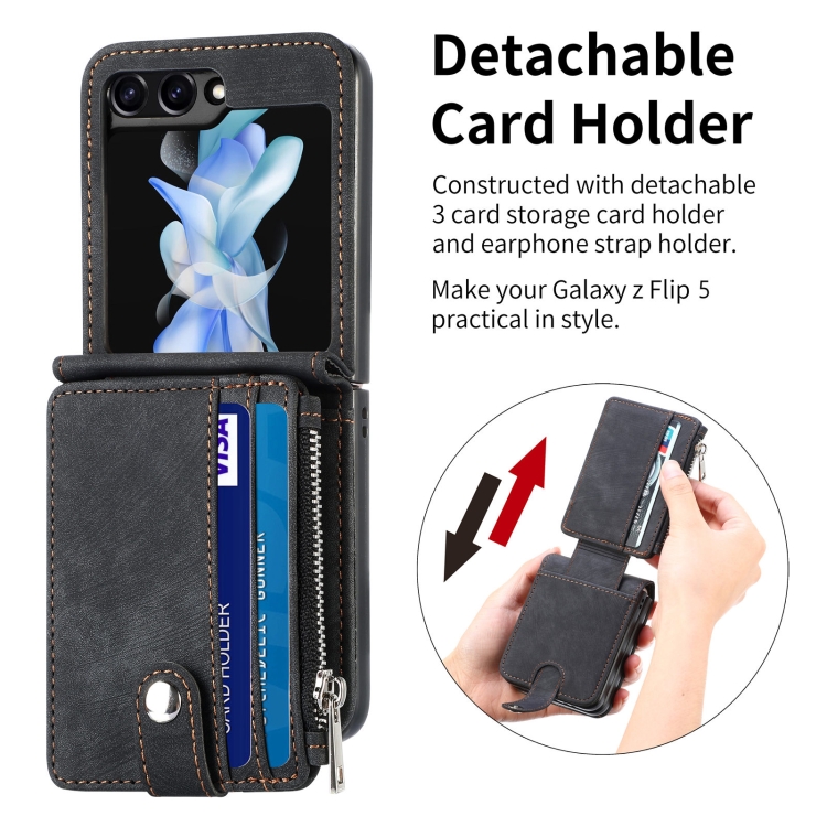 For Samsung Galaxy Z Flip6 5G Skin-feel PU Zipper Wallet Phone Case(Black) For Samsung Galaxy Z Flip6 5G Skin-feel PU Zipper Wallet Phone Case(Black)