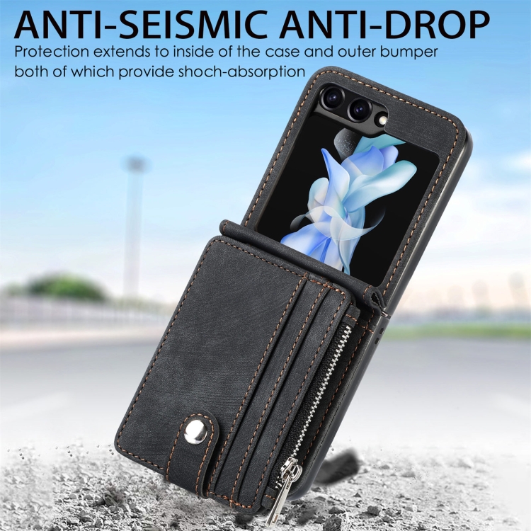 For Samsung Galaxy Z Flip6 5G Skin-feel PU Zipper Wallet Phone Case(Black) For Samsung Galaxy Z Flip6 5G Skin-feel PU Zipper Wallet Phone Case(Black)