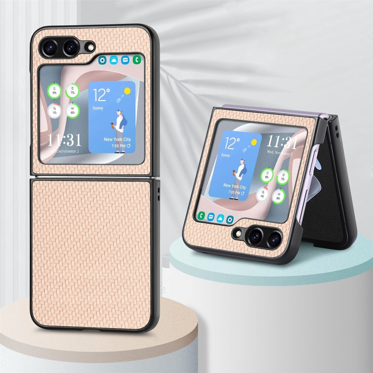 For Samsung Galaxy Z Flip6 5G Carbon Fiber Texture Shockproof Phone Case(Khaki) For Samsung Galaxy Z Flip6 5G Carbon Fiber Texture Shockproof Phone Case(Khaki)