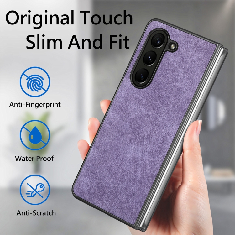 For Samsung Galaxy Z Fold6 5G Skin-feel Solid Color PU Back Cover Phone Case(Purple) For Samsung Galaxy Z Fold6 5G Skin-feel Solid Color PU Back Cover Phone Case(Purple)