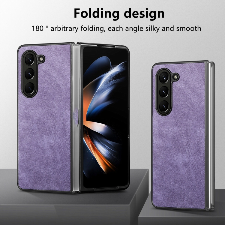 For Samsung Galaxy Z Fold6 5G Skin-feel Solid Color PU Back Cover Phone Case(Purple) For Samsung Galaxy Z Fold6 5G Skin-feel Solid Color PU Back Cover Phone Case(Purple)