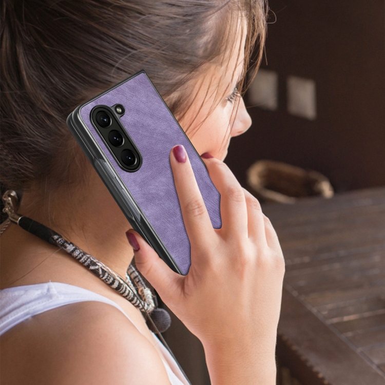 For Samsung Galaxy Z Fold6 5G Skin-feel Solid Color PU Back Cover Phone Case(Purple) For Samsung Galaxy Z Fold6 5G Skin-feel Solid Color PU Back Cover Phone Case(Purple)