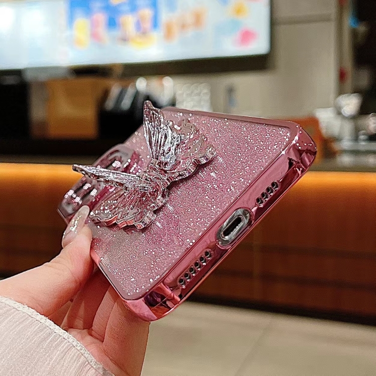 For iPhone 16 Electroplated Glitter 3D Butterfly TPU Phone Case