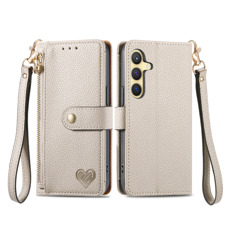For Samsung Galaxy S25+ 5G Love Zipper Lanyard Leather Phone Case(Gray) For Samsung Galaxy S25+ 5G Love Zipper Lanyard Leather Phone Case(Gray)