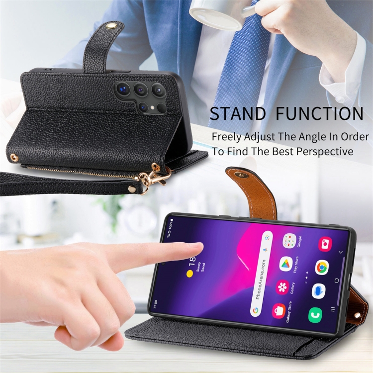 For Samsung Galaxy S25 Ultra 5G Love Zipper Lanyard Leather Phone Case(Black)