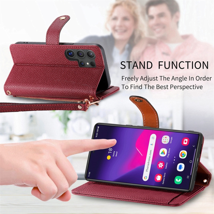 For Samsung Galaxy S25 Ultra 5G Love Zipper Lanyard Leather Phone Case(Red)