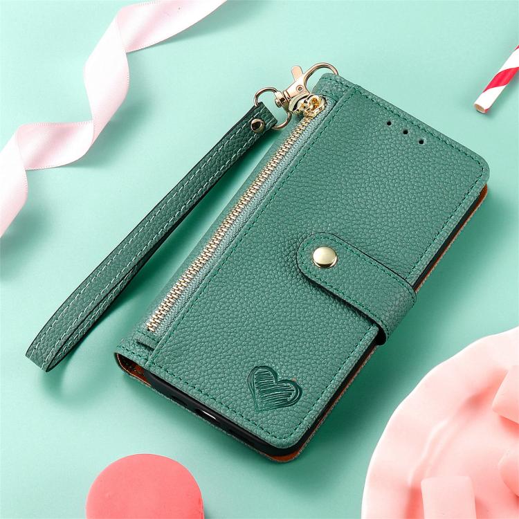 For Samsung Galaxy S25 Edge 5G Love Zipper Lanyard Leather Phone Case(Green)