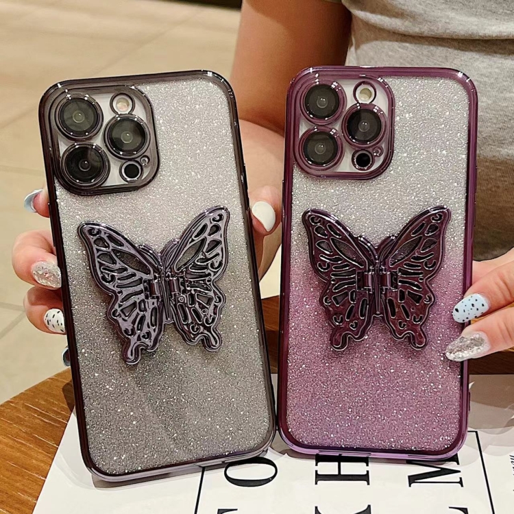 For iPhone 12 mini Electroplated Gradient Glitter 3D Butterfly TPU