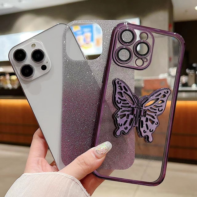 For iPhone 12 mini Electroplated Gradient Glitter 3D Butterfly TPU