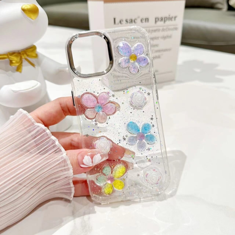 For iPhone 16 Pro Max 3D Flower Glitter Epoxy TPU Phone Case(Colorful Flowers) For iPhone 16 Pro Max 3D Flower Glitter Epoxy TPU Phone Case(Colorful Flowers)