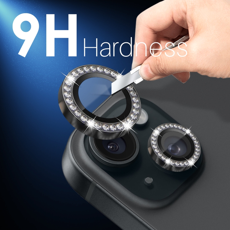 For iPhone 15 / 15 Plus / 14 / 14 Plus NORTHJO 3 Set 6Pcs Camera Lens Protector Diamond Metal Ring Film(Graphite)