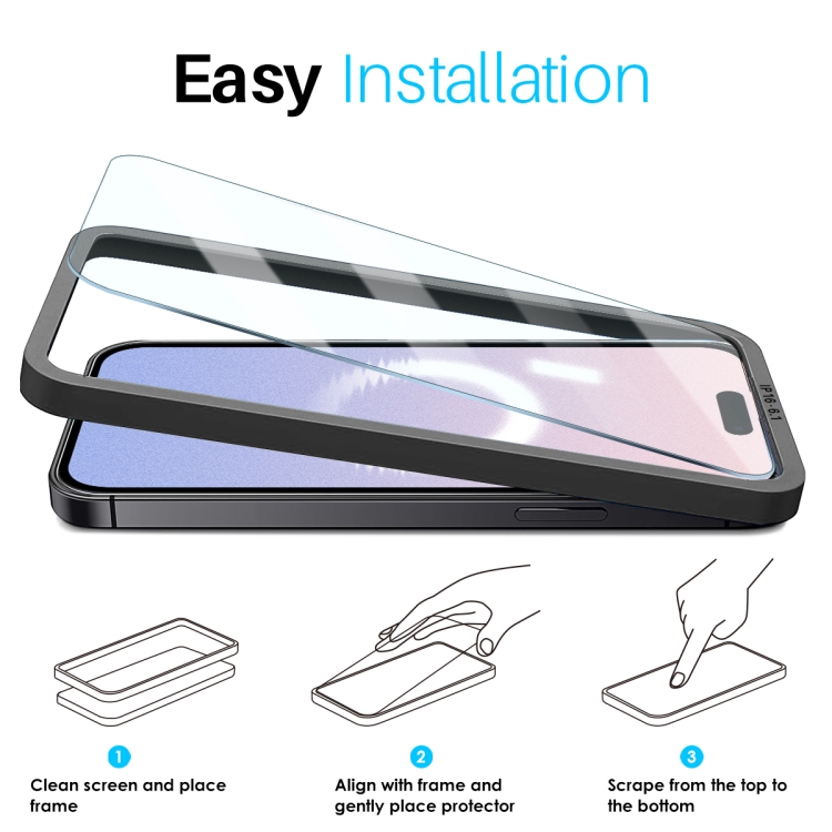 For iPhone 16 NORTHJO 2pcs A++ Screen Protector Tempered Glass Film with Installation Frame For iPhone 16 NORTHJO 2pcs A++ Screen Protector Tempered Glass Film with Installation Frame