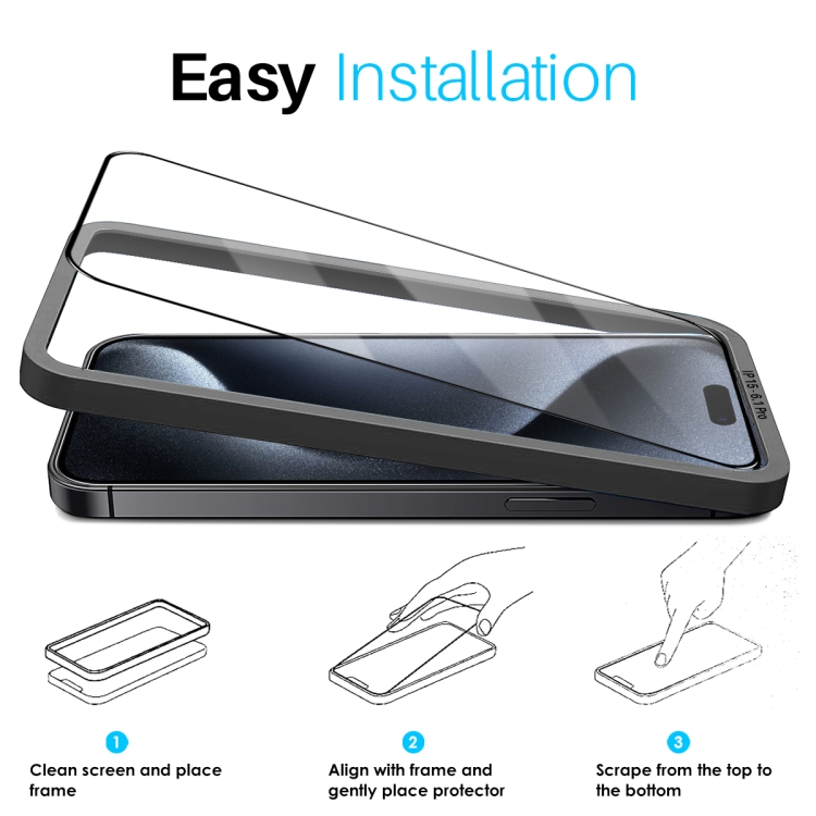 For iPhone 15 Pro NORTHJO 2pcs A++ Tempered Glass Film with Installation Frame For iPhone 15 Pro NORTHJO 2pcs A++ Tempered Glass Film with Installation Frame