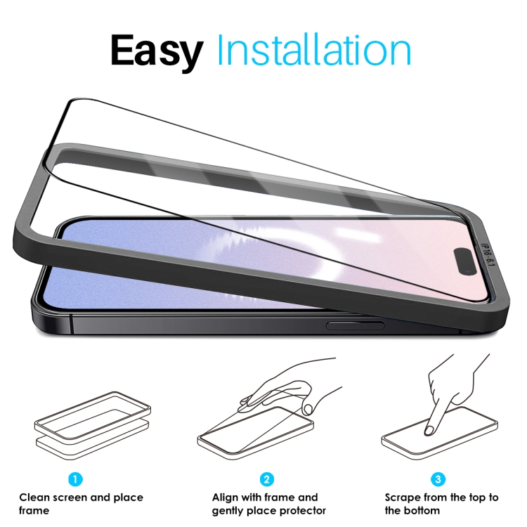 For iPhone 16 NORTHJO 2pcs A++ Tempered Glass Film with Installation Frame