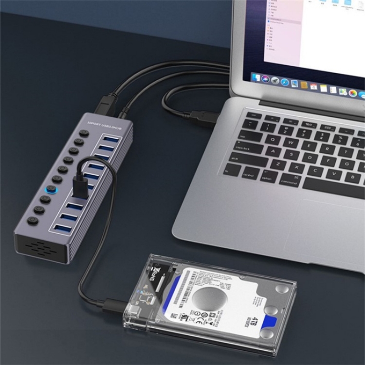 U310 10-in-1 USB 3.0 Extension HUB USB Power Charging Station with Individual Switch - 5