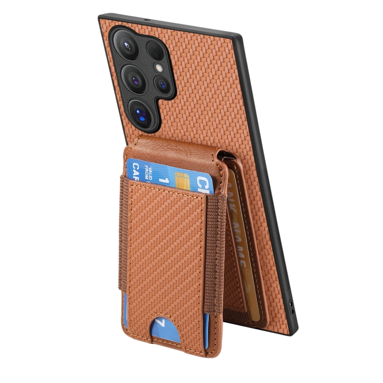 For Samsung Galaxy S24 Ultra 5G Carbon Fiber Vertical Flip Wallet Stand Phone Case(Brown) For Samsung Galaxy S24 Ultra 5G Carbon Fiber Vertical Flip Wallet Stand Phone Case(Brown)