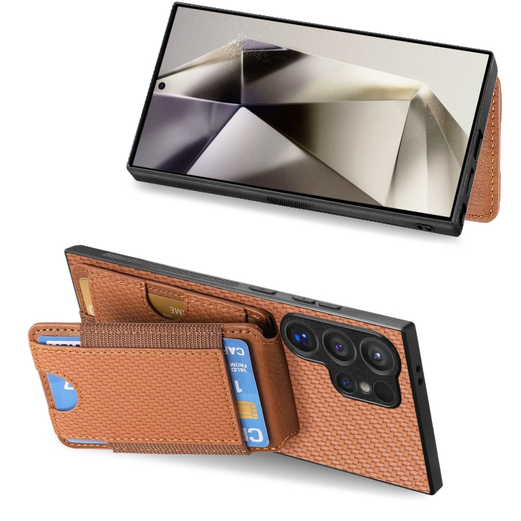 For Samsung Galaxy S24 Ultra 5G Carbon Fiber Vertical Flip Wallet Stand Phone Case(Brown) For Samsung Galaxy S24 Ultra 5G Carbon Fiber Vertical Flip Wallet Stand Phone Case(Brown)