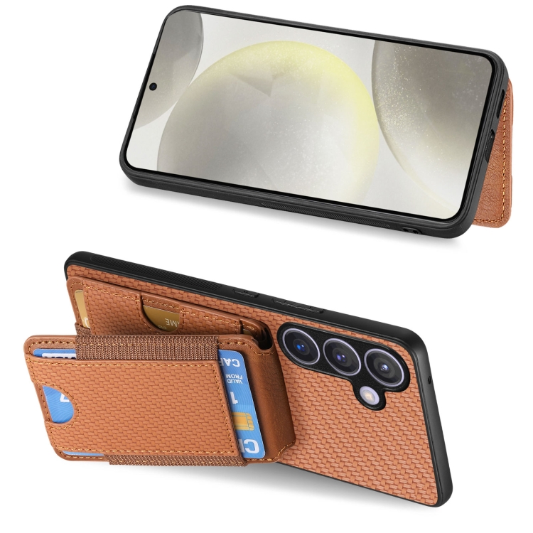 For Samsung Galaxy S24 5G Carbon Fiber Vertical Flip Wallet Stand Phone Case(Brown) For Samsung Galaxy S24 5G Carbon Fiber Vertical Flip Wallet Stand Phone Case(Brown)