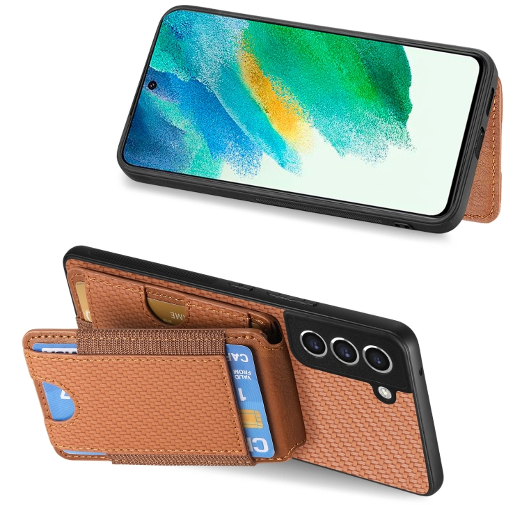 For Samsung Galaxy S23 FE 5G Carbon Fiber Vertical Flip Wallet Stand Phone Case(Brown) For Samsung Galaxy S23 FE 5G Carbon Fiber Vertical Flip Wallet Stand Phone Case(Brown)