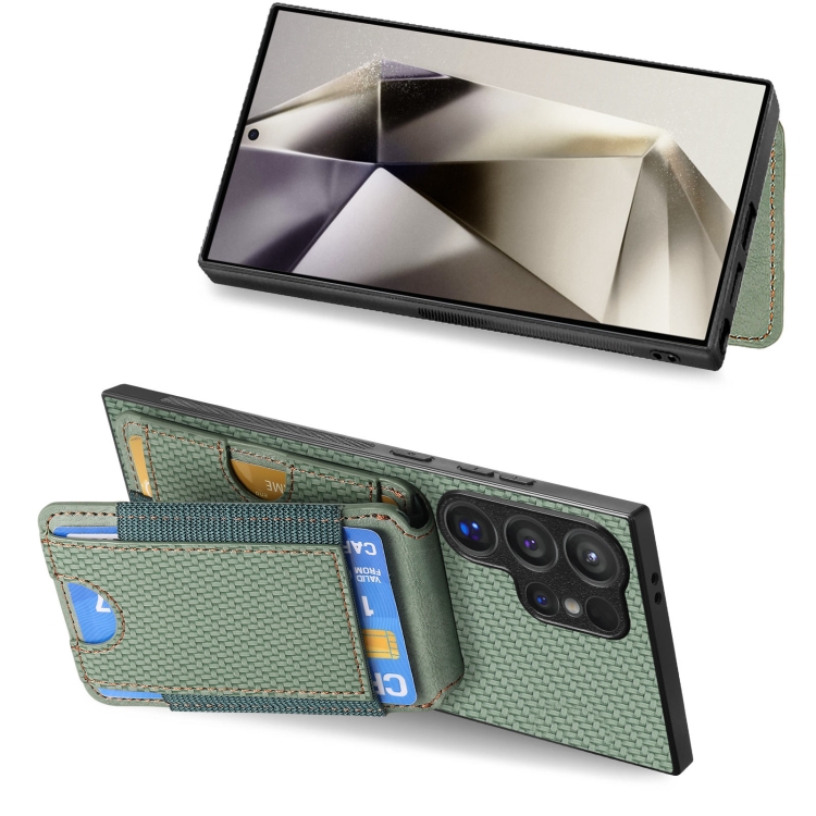 For Samsung Galaxy S23 Ultra 5G Carbon Fiber Vertical Flip Wallet Stand Phone Case(Green) For Samsung Galaxy S23 Ultra 5G Carbon Fiber Vertical Flip Wallet Stand Phone Case(Green)