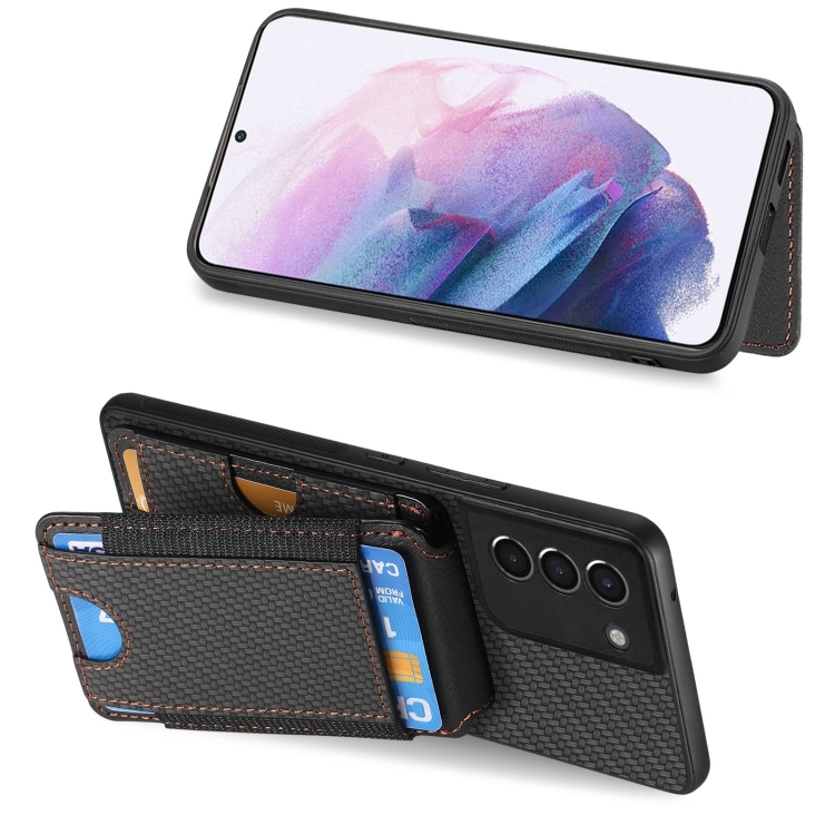For Samsung Galaxy S21+ 5G Carbon Fiber Vertical Flip Wallet Stand Phone Case(Black) For Samsung Galaxy S21+ 5G Carbon Fiber Vertical Flip Wallet Stand Phone Case(Black)