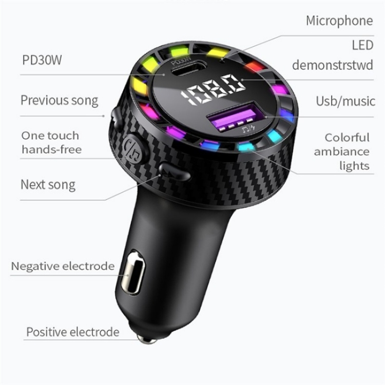 C55 With Breathing Light Bluetooth FM Transmitter USB+Type-C Car Fast Charger C55 With Breathing Light Bluetooth FM Transmitter USB+Type-C Car Fast Charger