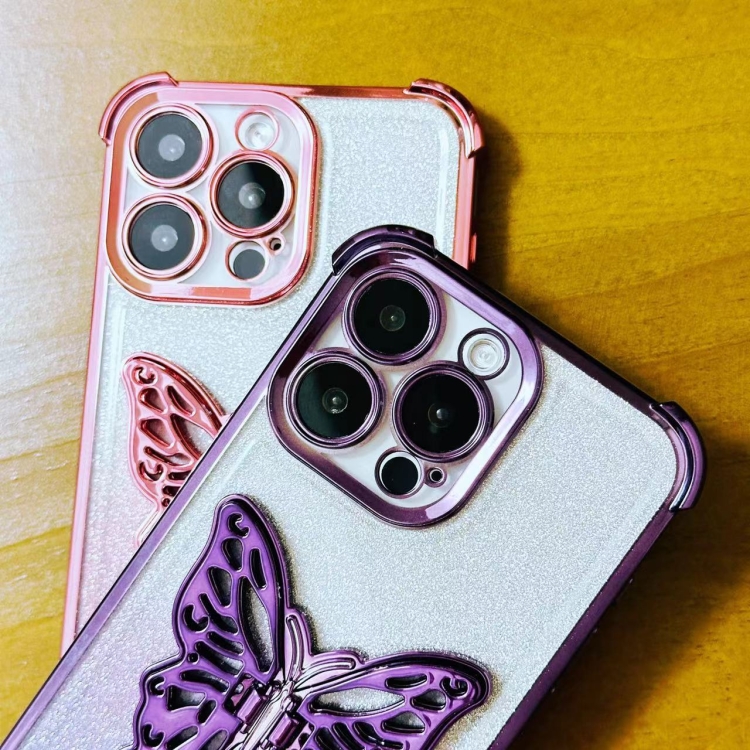 Compatible For IPhone 12 Case With Luxury Glitter Cute Butterfly Plating Design Aesthetic Women Teen Girls Phone Cases Camera Protection Shockproof Cover Gold