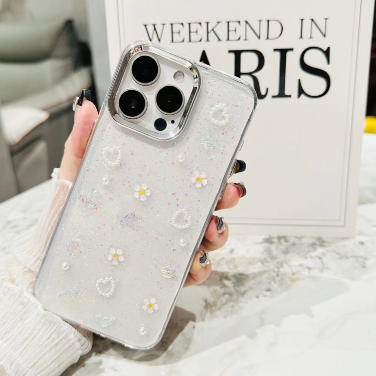 For iPhone 16 Pro 3D Bow Pearl Love Flower TPU Phone Case(Butterfly Love Flowers)