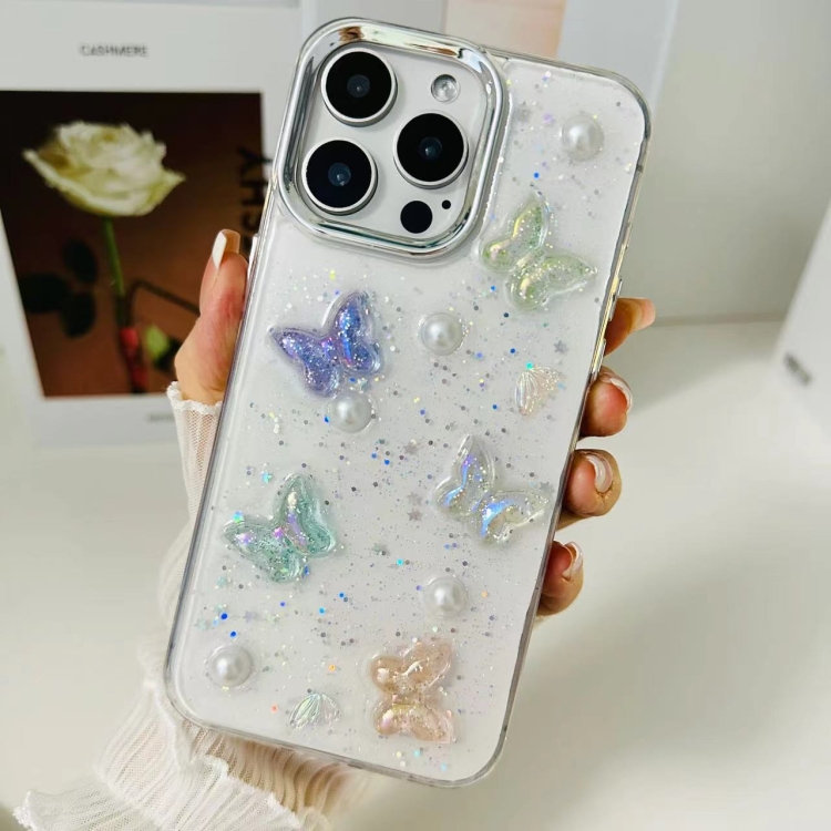 For iPhone 16 3D Colorful Crystal Butterfly TPU Phone Case(Butterfly Pearl) For iPhone 16 3D Colorful Crystal Butterfly TPU Phone Case(Butterfly Pearl)