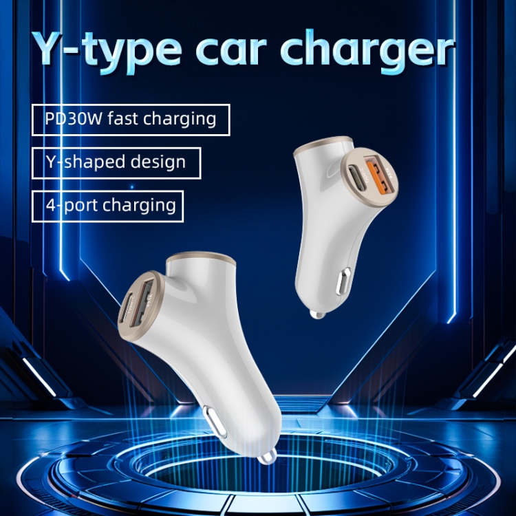 A2 2 USB + 2 Type-C Phone Fast Charging Power Adapter 78W Y-Shaped Car Charger(Silver) A2 2 USB + 2 Type-C Phone Fast Charging Power Adapter 78W Y-Shaped Car Charger(Silver)