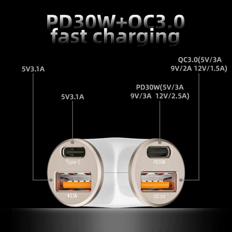 A2 2 USB + 2 Type-C Phone Fast Charging Power Adapter 78W Y-Shaped Car Charger(Silver) A2 2 USB + 2 Type-C Phone Fast Charging Power Adapter 78W Y-Shaped Car Charger(Silver)