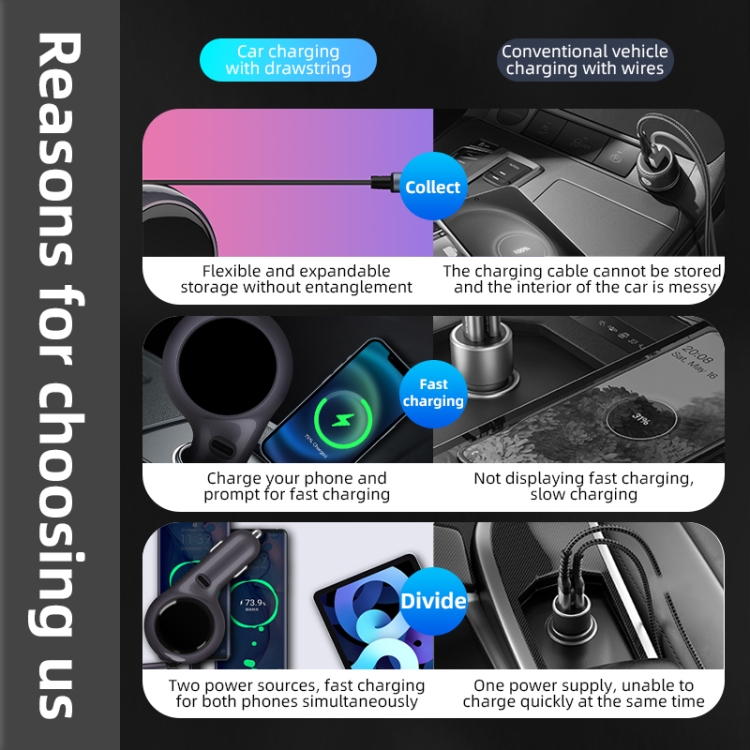 K2 With 60W Type-C Retractable Cable Type-C Port Phone Fast Charging Adapter Car Charger K2 With 60W Type-C Retractable Cable Type-C Port Phone Fast Charging Adapter Car Charger