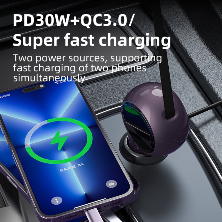 K2 With 60W Type-C Retractable Cable Type-C Port Phone Fast Charging Adapter Car Charger K2 With 60W Type-C Retractable Cable Type-C Port Phone Fast Charging Adapter Car Charger