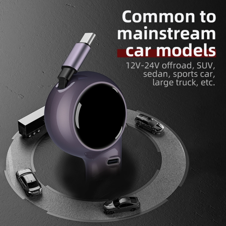 K2 With 60W Type-C Retractable Cable Type-C Port Phone Fast Charging Adapter Car Charger K2 With 60W Type-C Retractable Cable Type-C Port Phone Fast Charging Adapter Car Charger