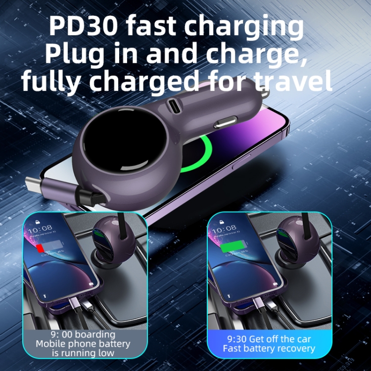 K2 With 60W Type-C Retractable Cable Type-C Port Phone Fast Charging Adapter Car Charger K2 With 60W Type-C Retractable Cable Type-C Port Phone Fast Charging Adapter Car Charger