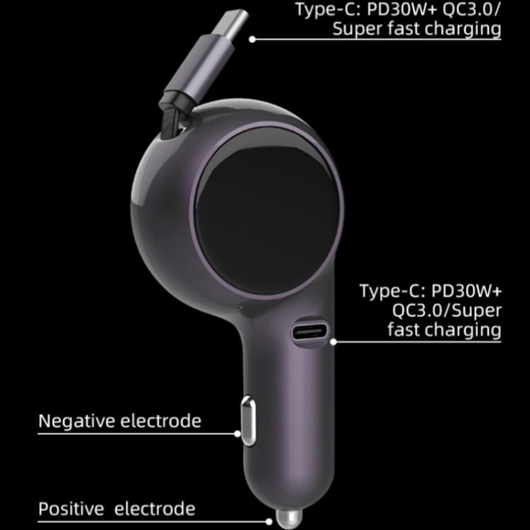 K2 With 60W Type-C Retractable Cable Type-C Port Phone Fast Charging Adapter Car Charger K2 With 60W Type-C Retractable Cable Type-C Port Phone Fast Charging Adapter Car Charger